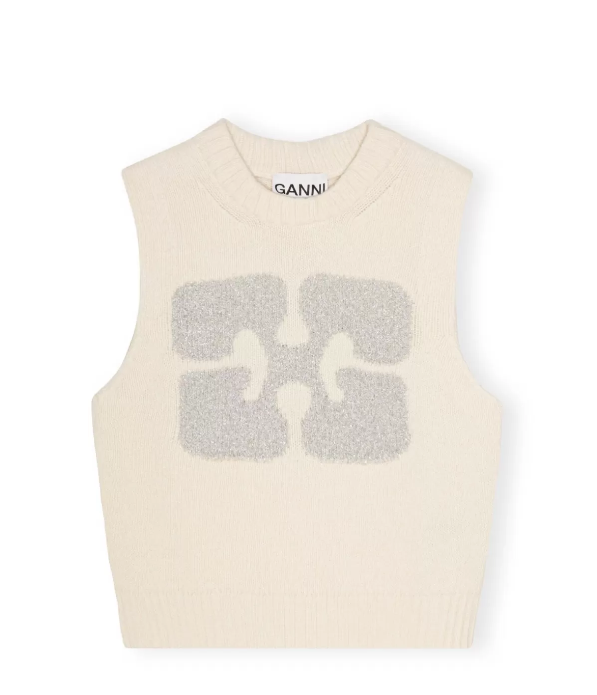 Ganni Graphic Wool Vest in Egret Discount