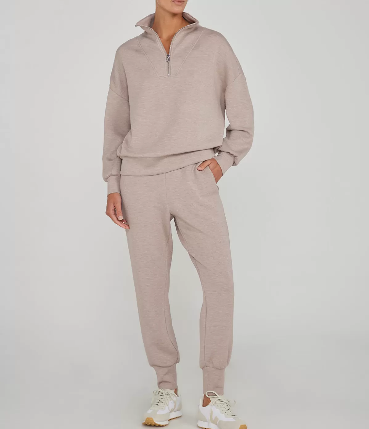 Varley Hawley Half Zip Sweatshirt in Taupe Marle Discount