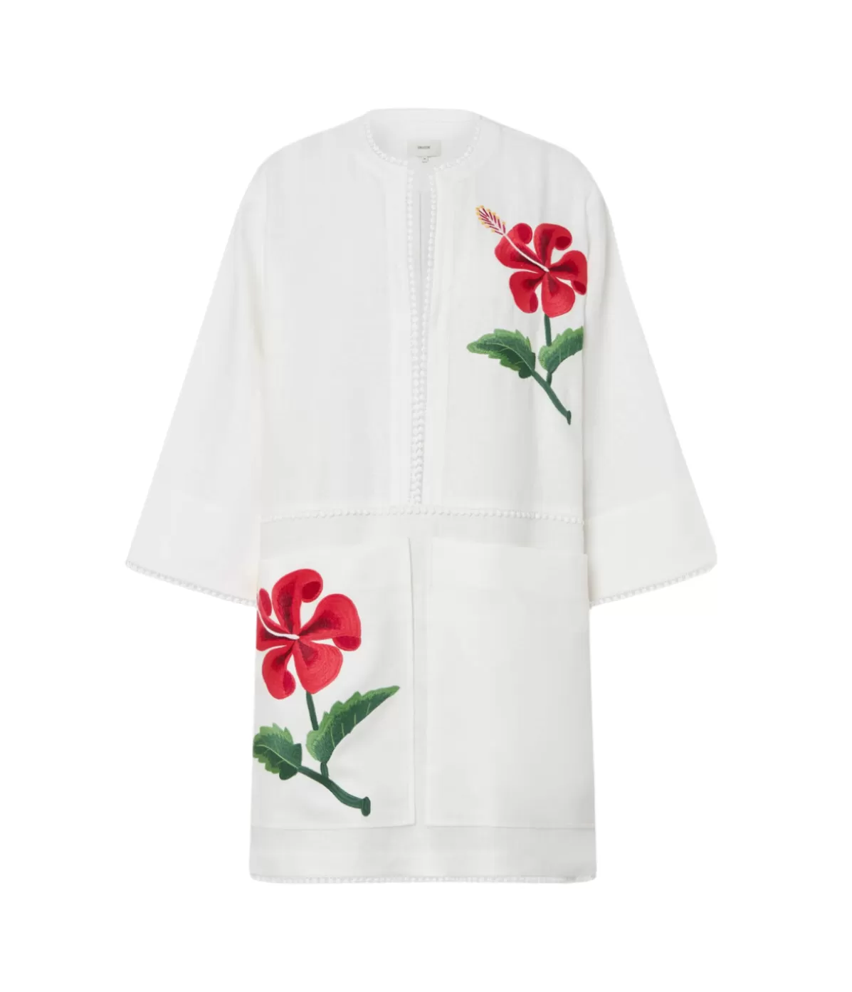 Oroton Hibiscus Embroidered Tunic Dress in Antique White Best Sale