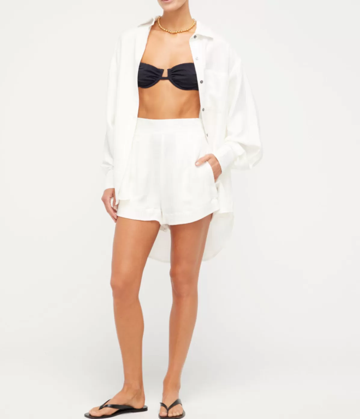 Anemos High Waisted Silk Linen Short in White Outlet