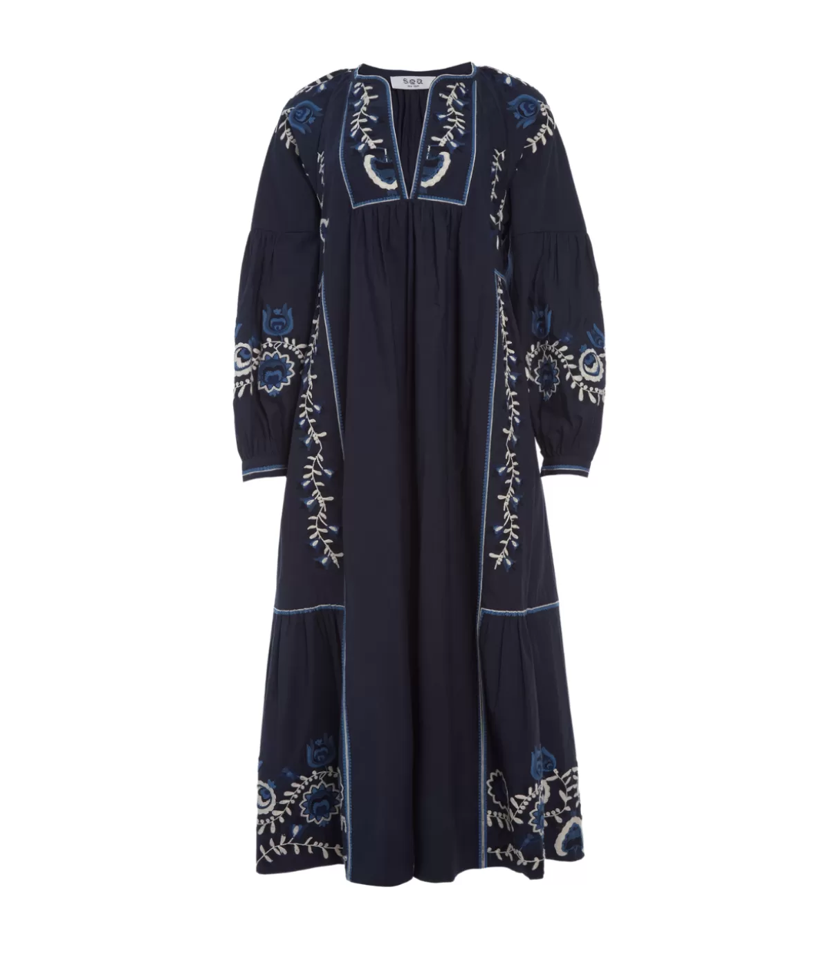 Sea NY Inga Embroidery Long Sleeve Dress in Navy Outlet