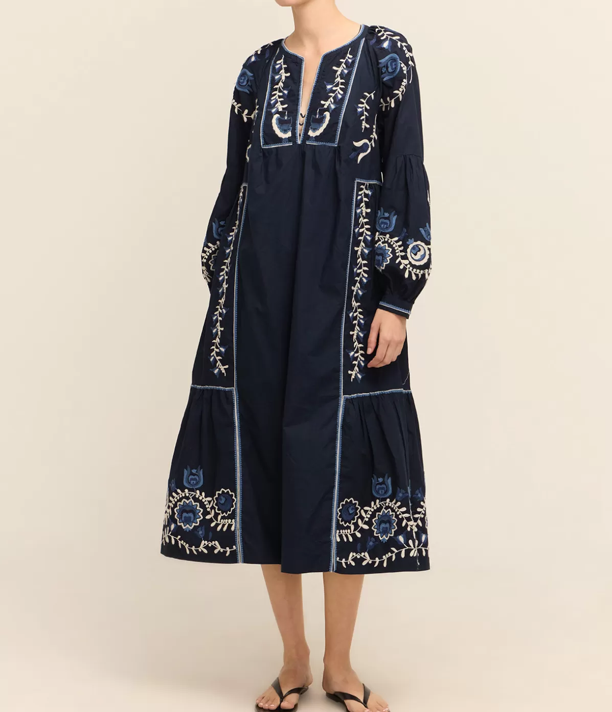 Sea NY Inga Embroidery Long Sleeve Dress in Navy Outlet