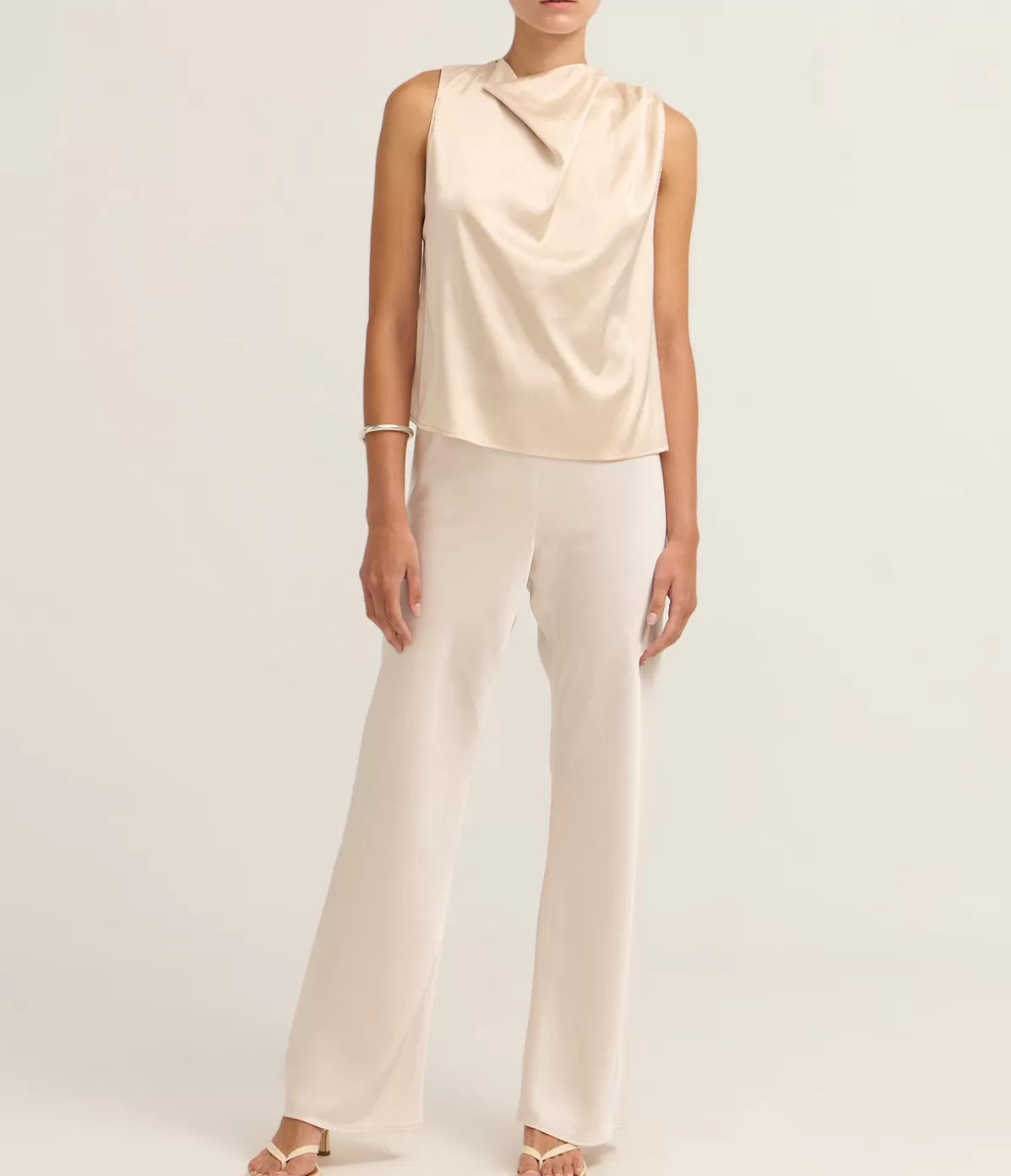 Solaqua Ingrid Pleated Sleeveless Top in Champagne Online