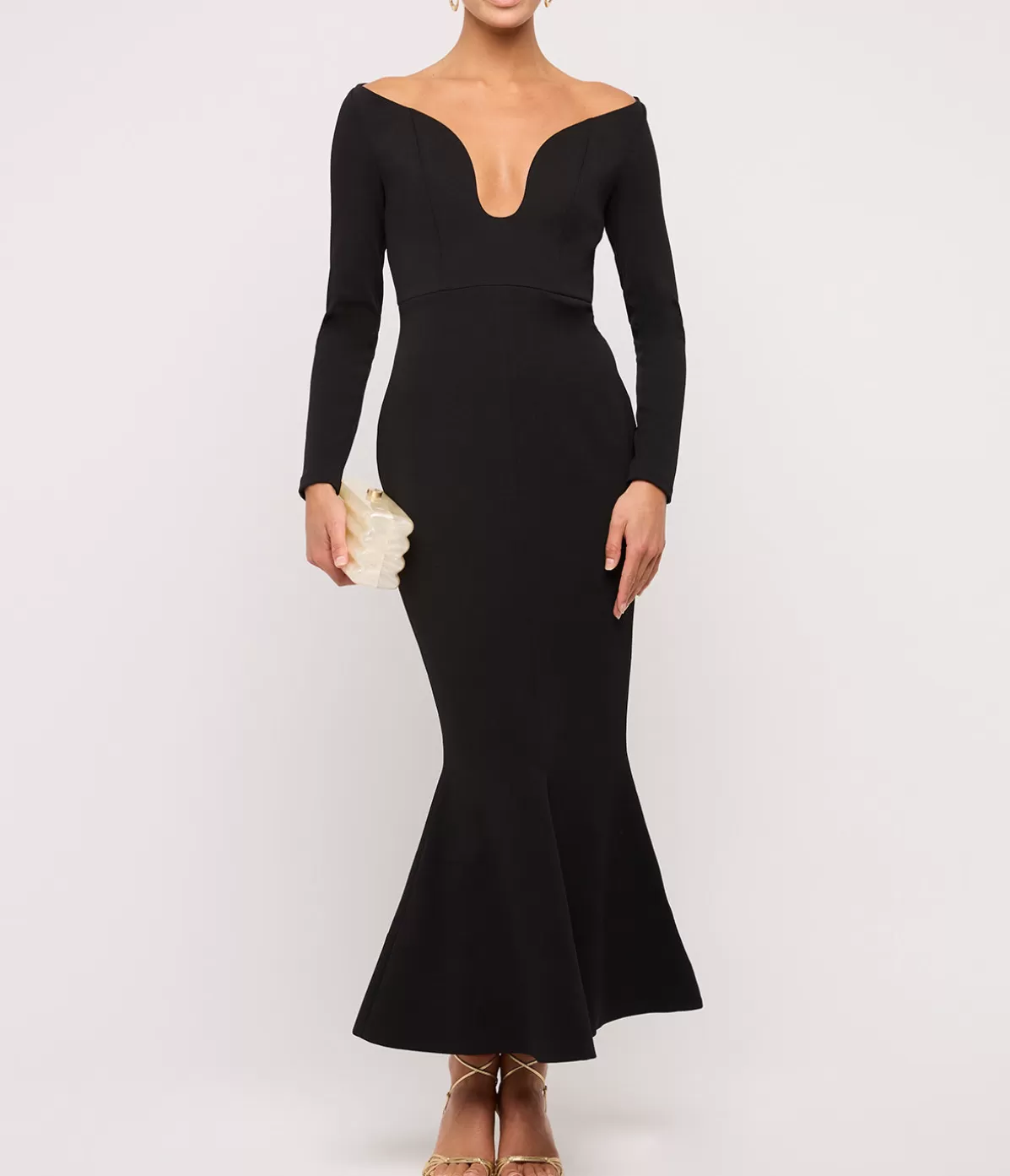 Solace London Isa Crepe Knit Midi Dress in Black Online