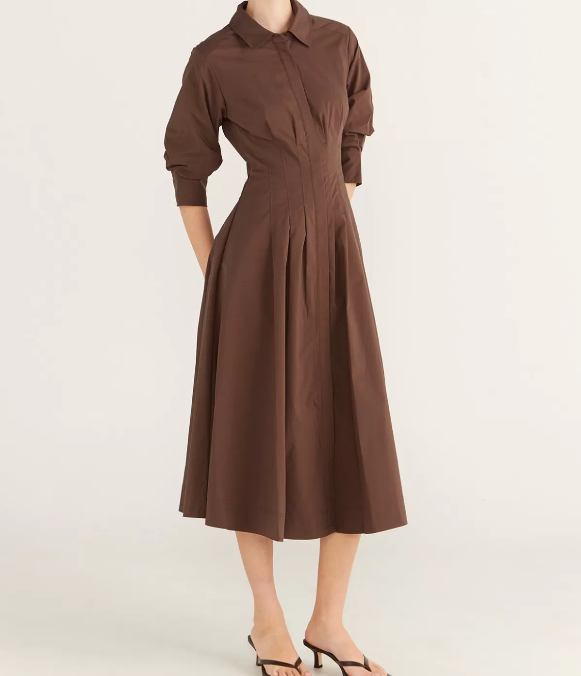 Simkhai Jazz Pintuck Midi Dress in Chocolate Store