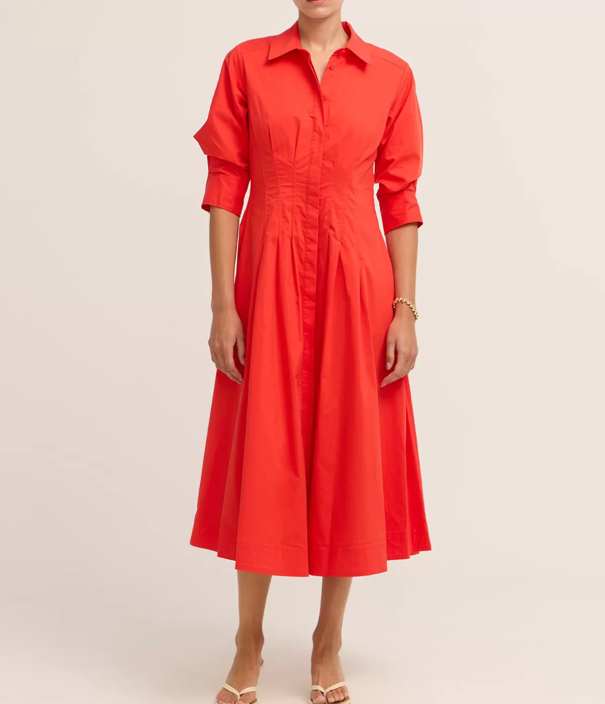 Simkhai Jazz Pintuck Midi Dress in Fiery Red Flash Sale