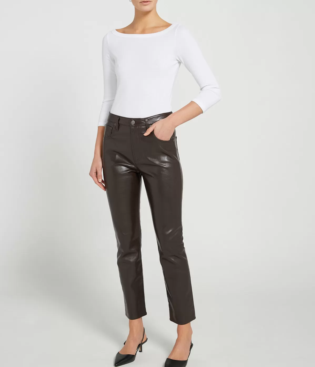 Citizens of Humanity Jolene High Rise Slim Recycled Leather Pant in Chocolate Shop