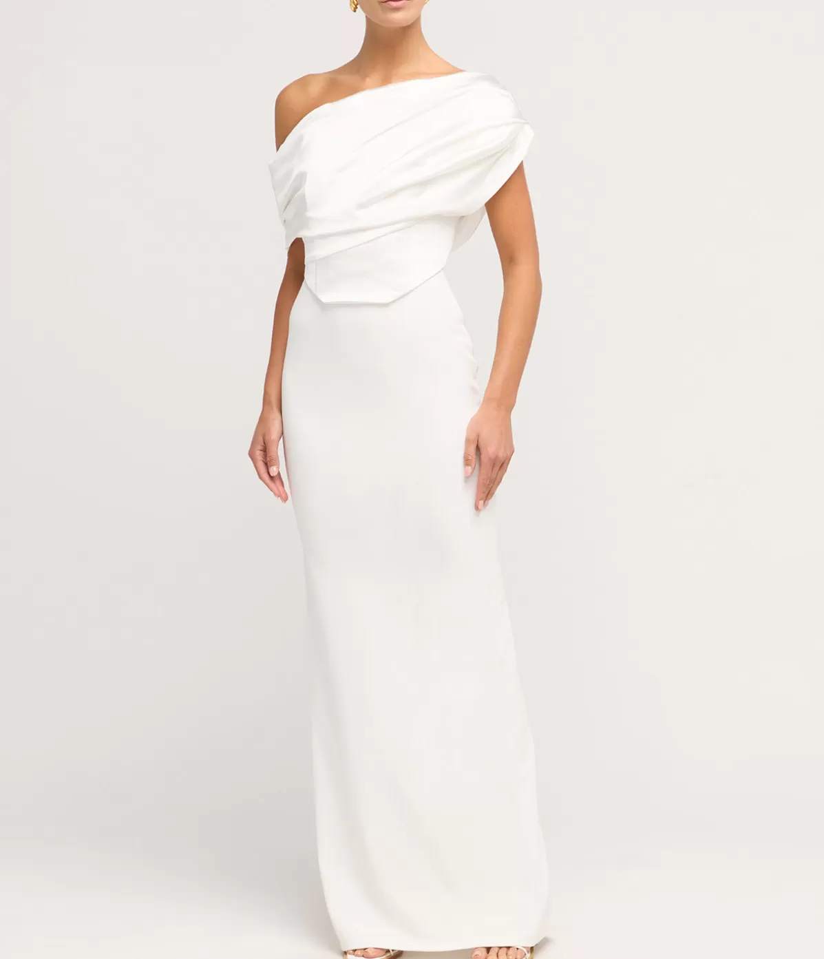 Solace London Kara Knit Satin Maxi Dress in Cream Flash Sale