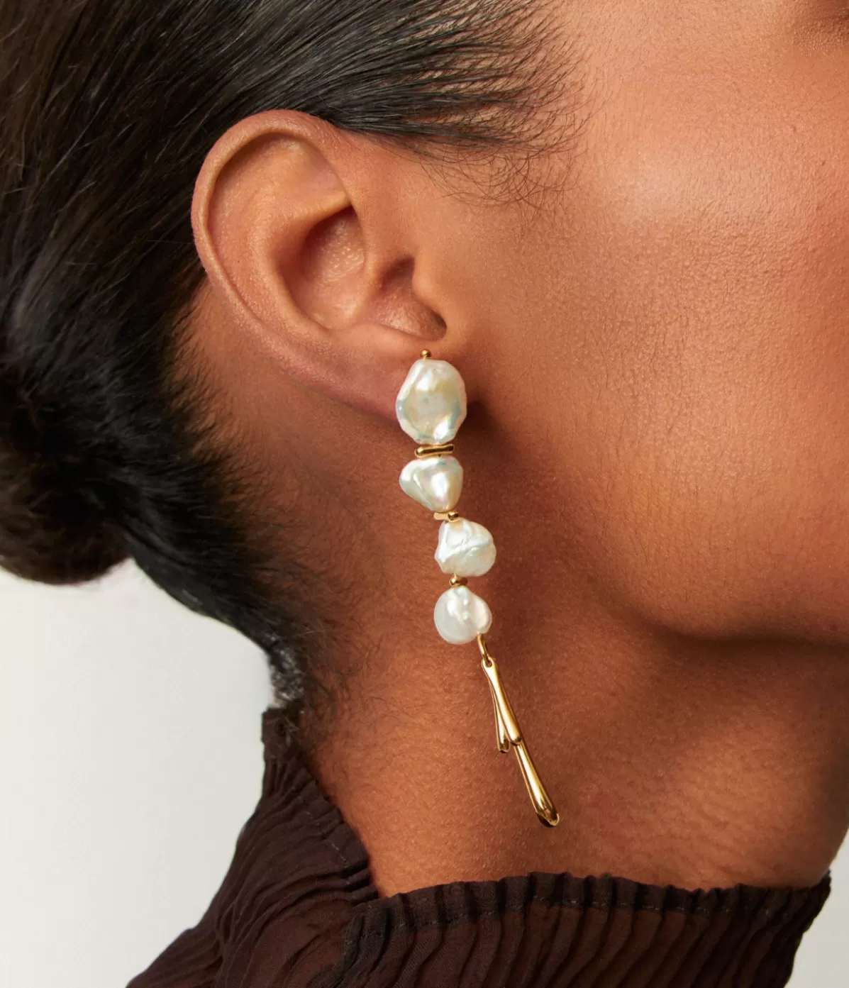 Missoma Keshi Pearl Sculptural Drop Earrings in Gold New