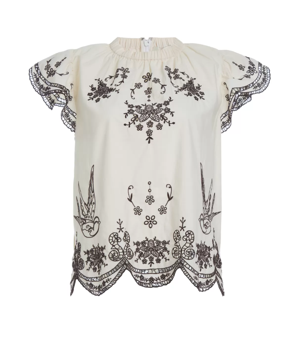 Sea NY Kingsley Embroidery Flutter Sleeve Top in Cream Best