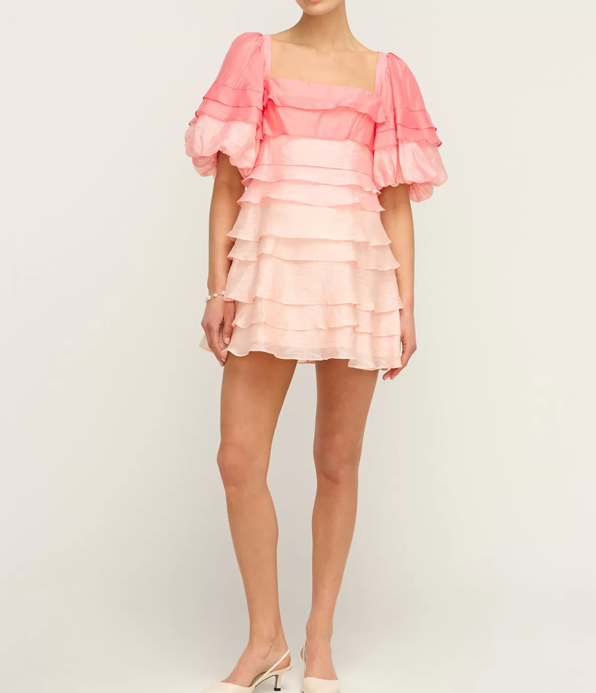 Acler Kirton Puff Sleeve Mini Dress in Pearl and Pink Store