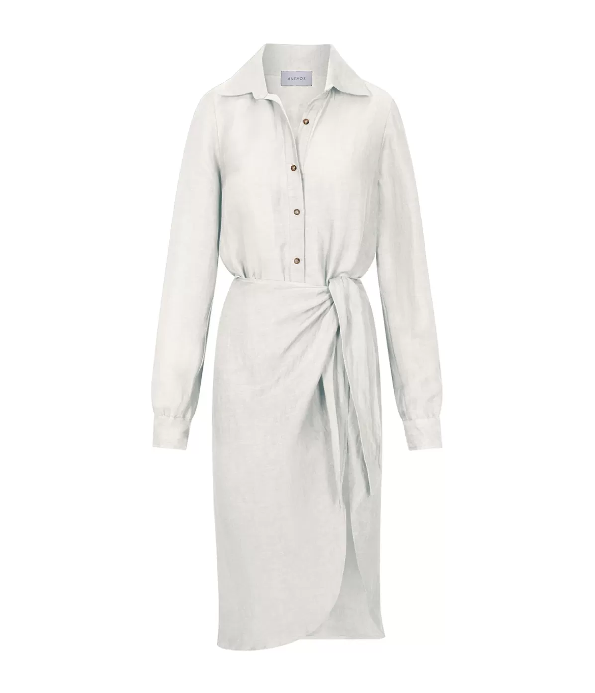 Anemos LA Asymetric Wrap Linen Cupro Midi Dress in White Cheap