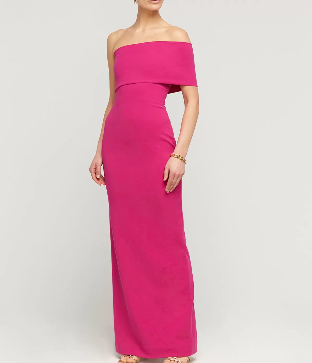 Solace London Lana One Shoulder Crepe Knit Maxi Dress in Fuchsia Store