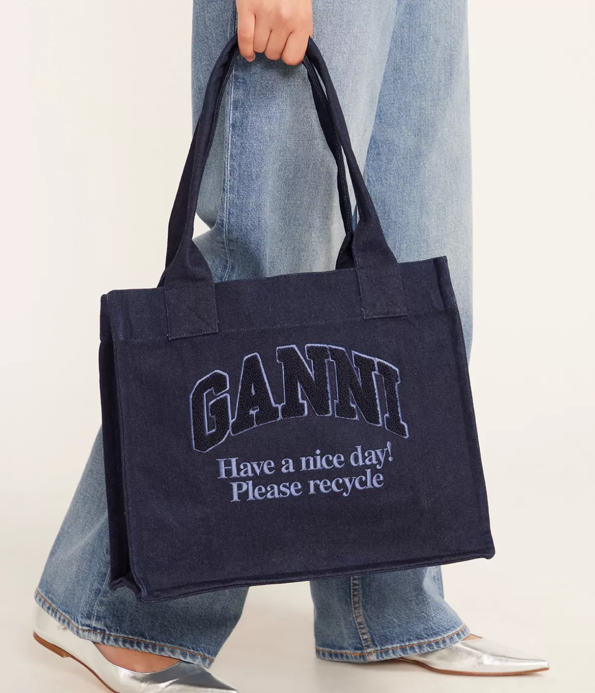 Ganni Large Shopper Bag in Denim Clearance