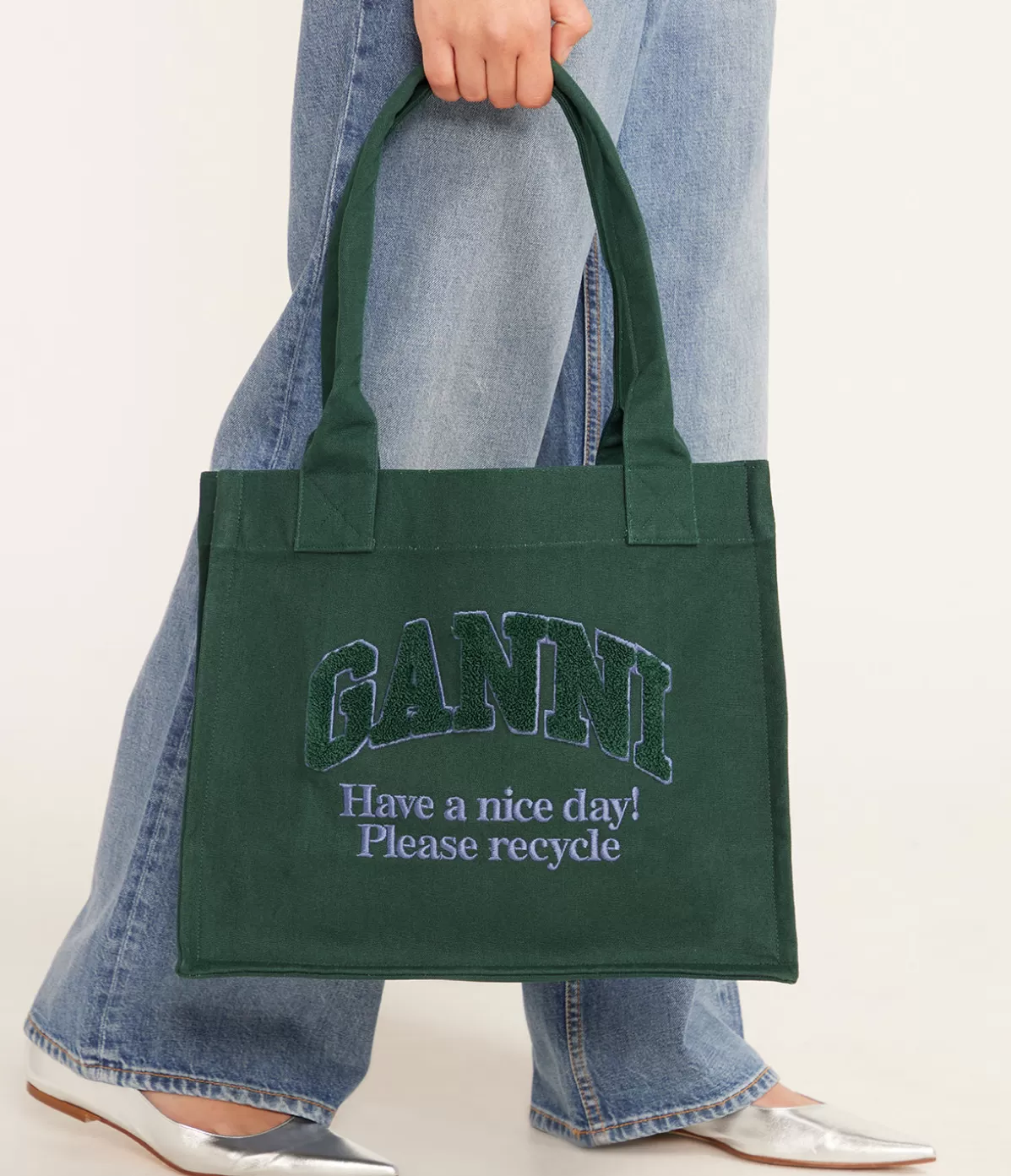 Ganni Large Shopper Bag in Forest Fashion