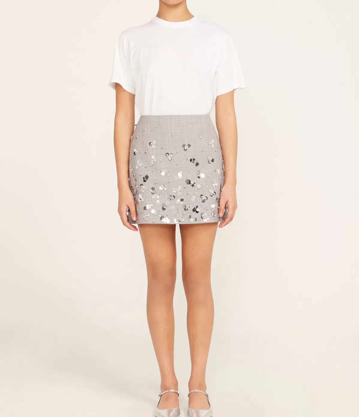 Simkhai Larissa Embelished Mini Skirt in Heather Gray New