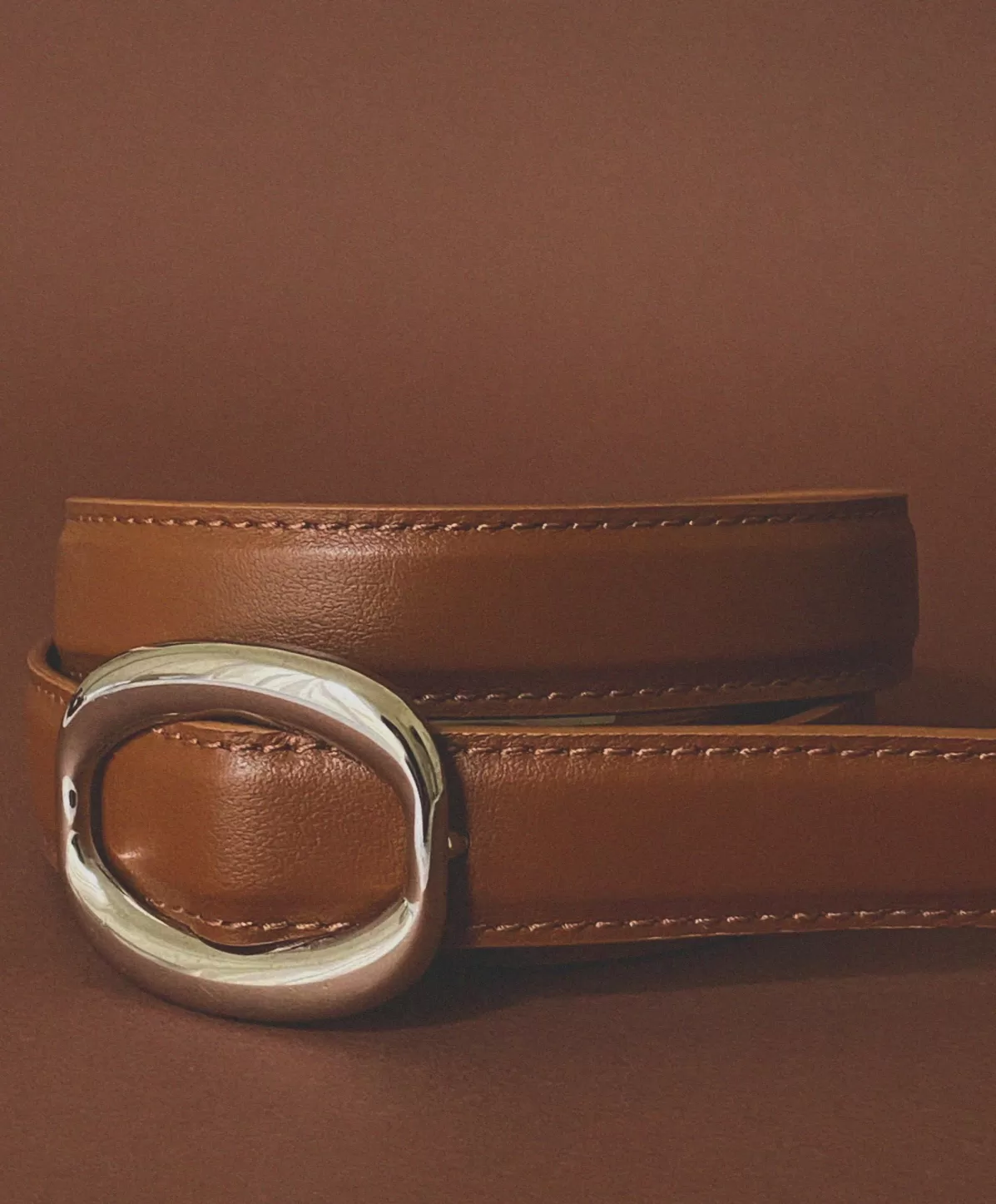 Refine Lauren Leather Belt in Tan and Silver Sale