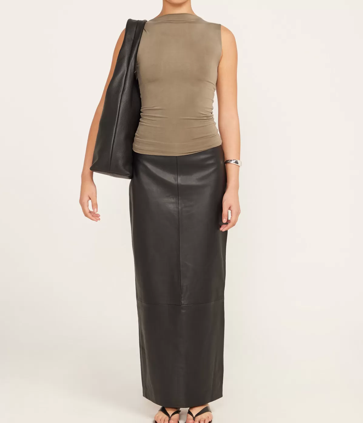 St Agni Leather Column Skirt in Black Hot