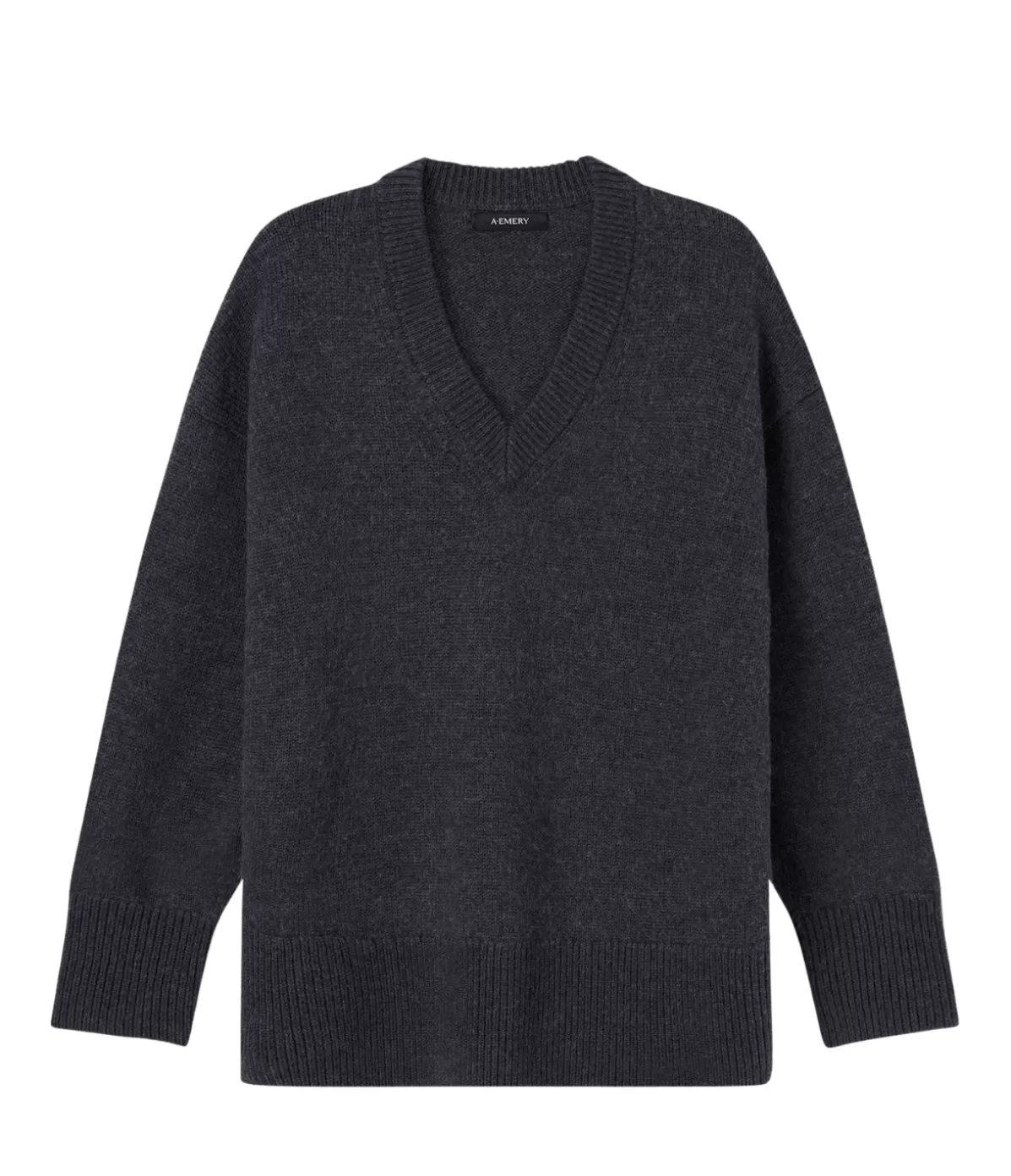 A.Emery Lewis V-neck Knit in Charcoal Melange Outlet