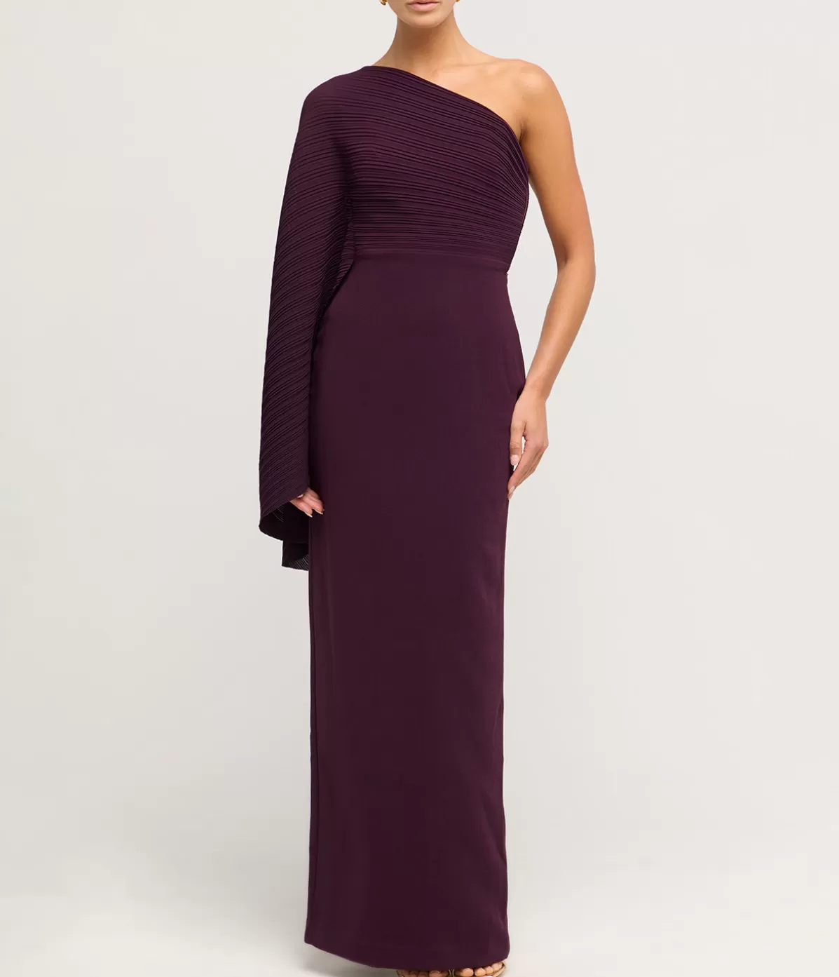 Solace London Lillia One Shoulder Woven Crepe Dress in Plum Clearance