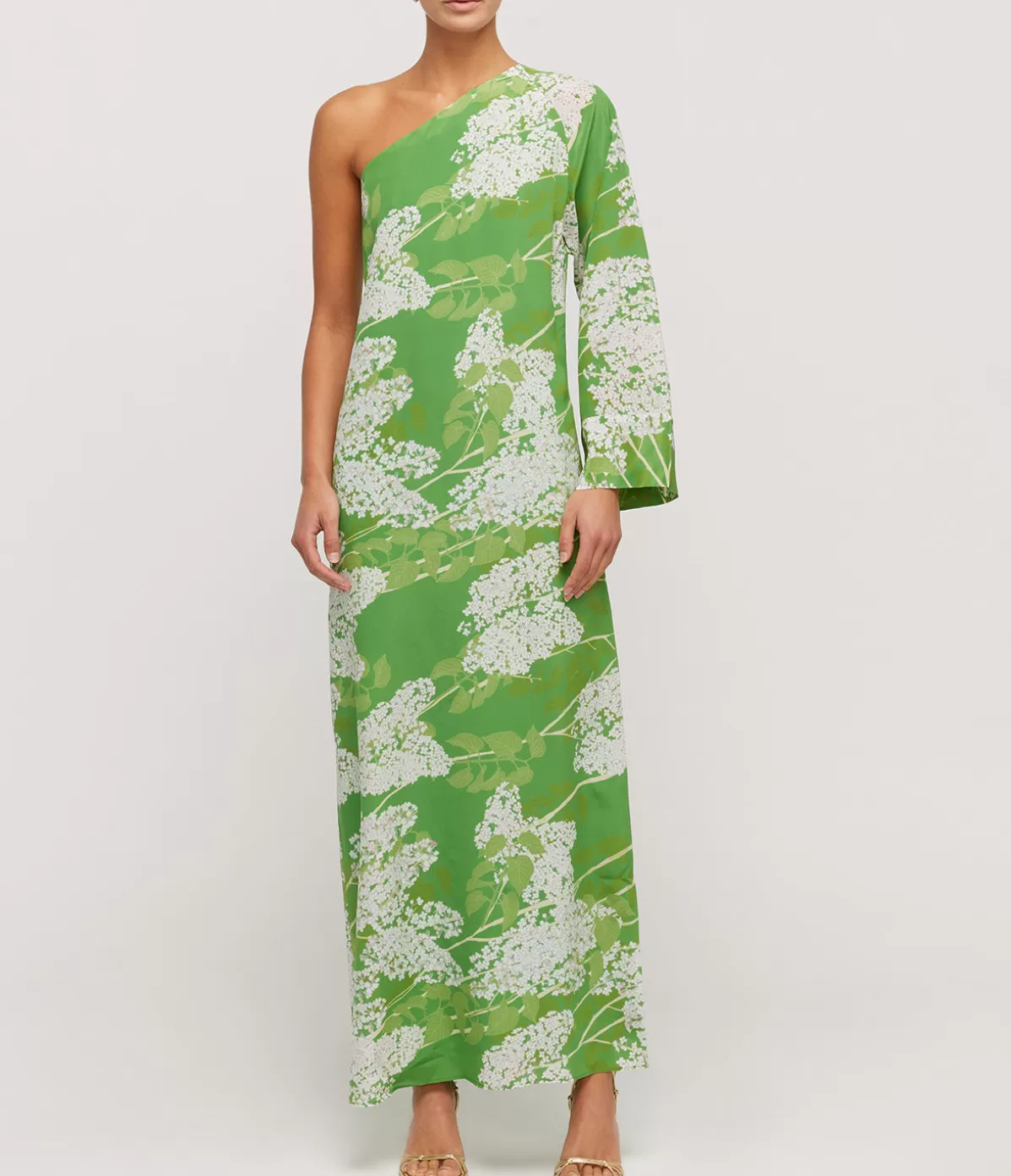Bernadette Lola One Shoulder Silk Maxi Dress in White on Green Best