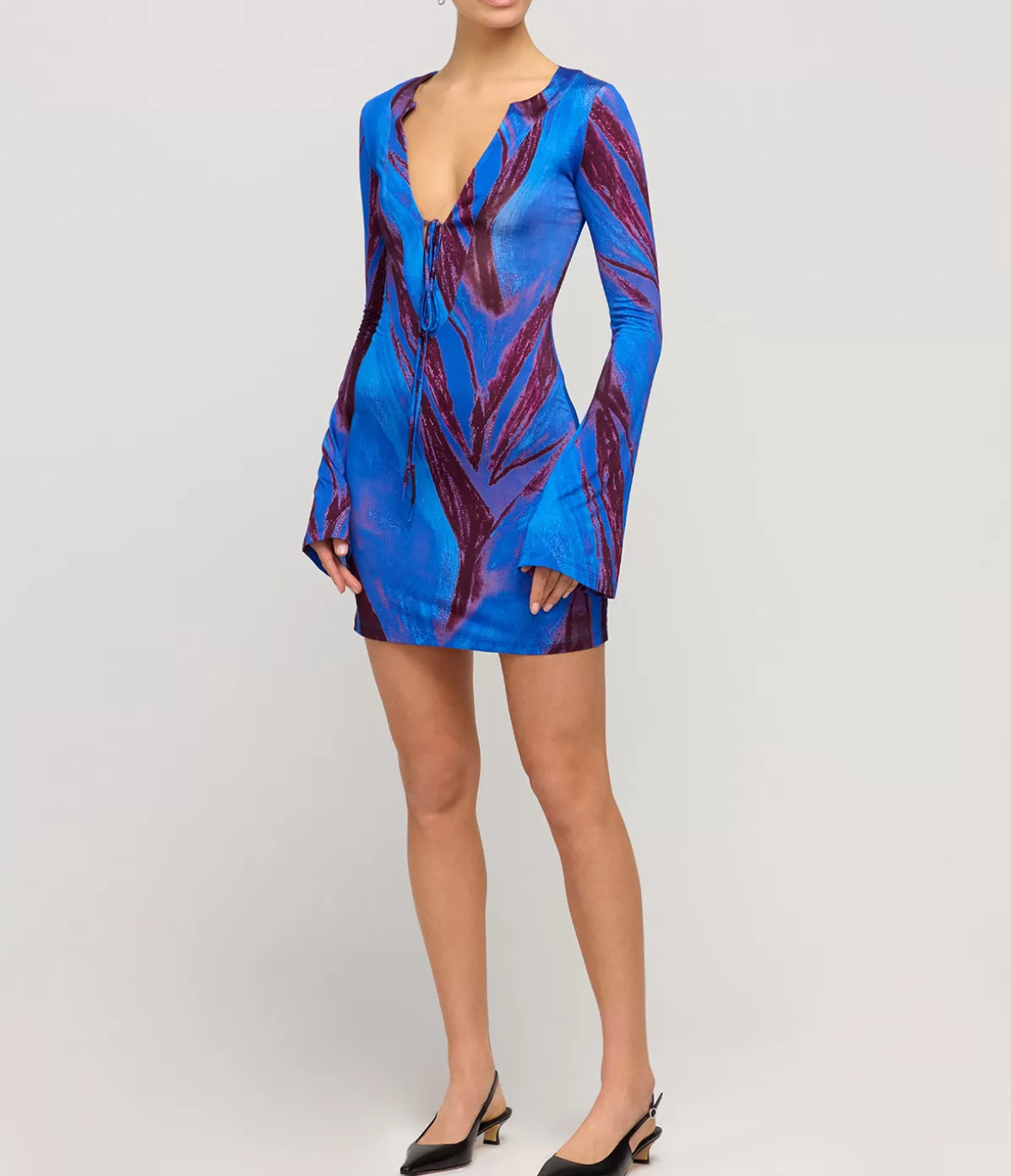 Louisa Ballou Long Sleeve Mini Kaftan Dress in Violet Flower Shop