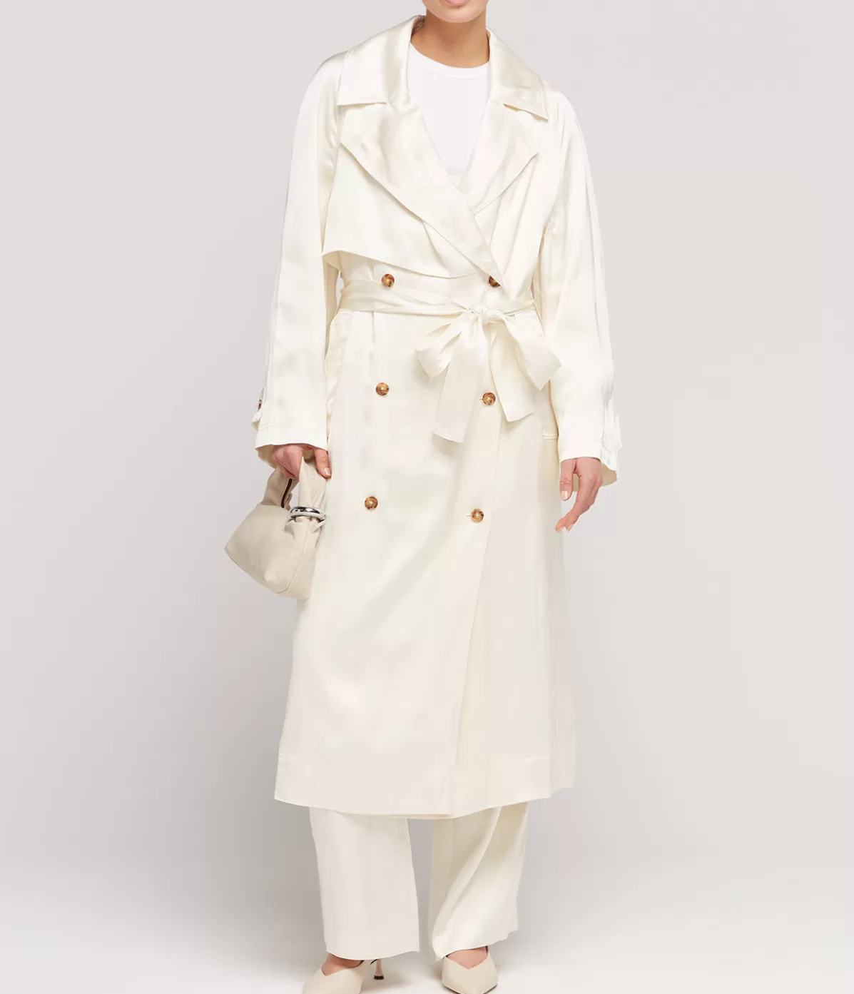 Loulou Studio Lonna Long Trench Coat in Ivory Cheap