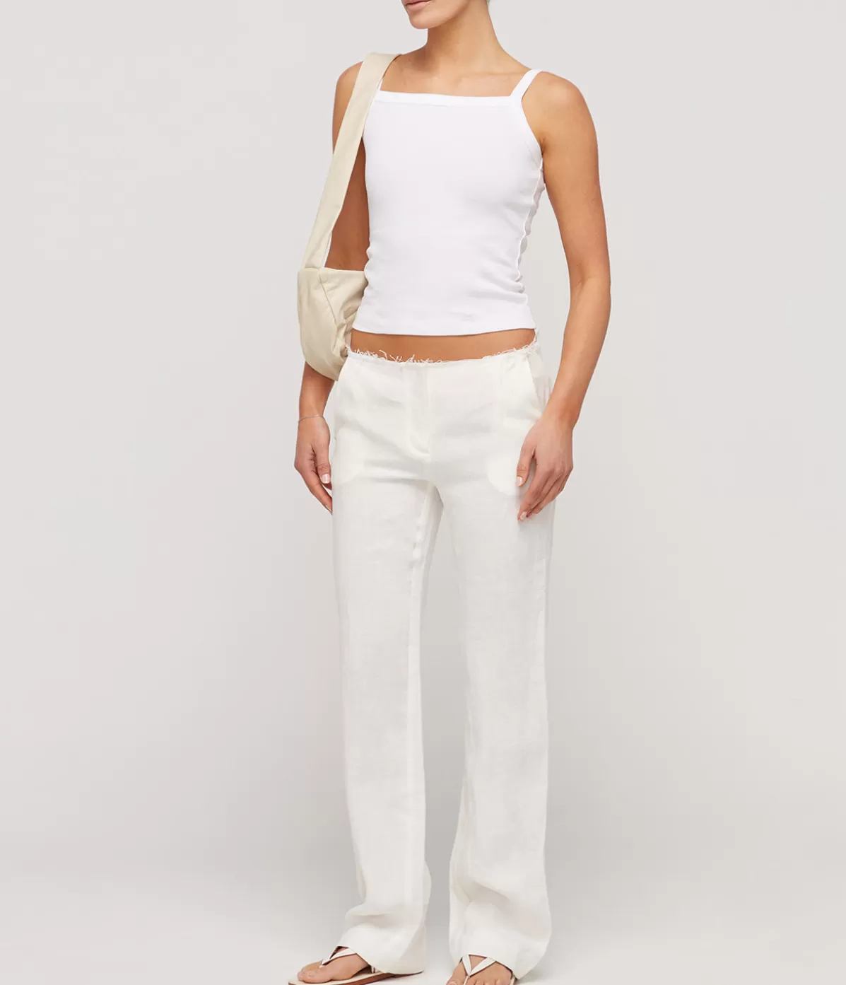 St Agni Low Waist Raw Edge Pants in Ivory Online