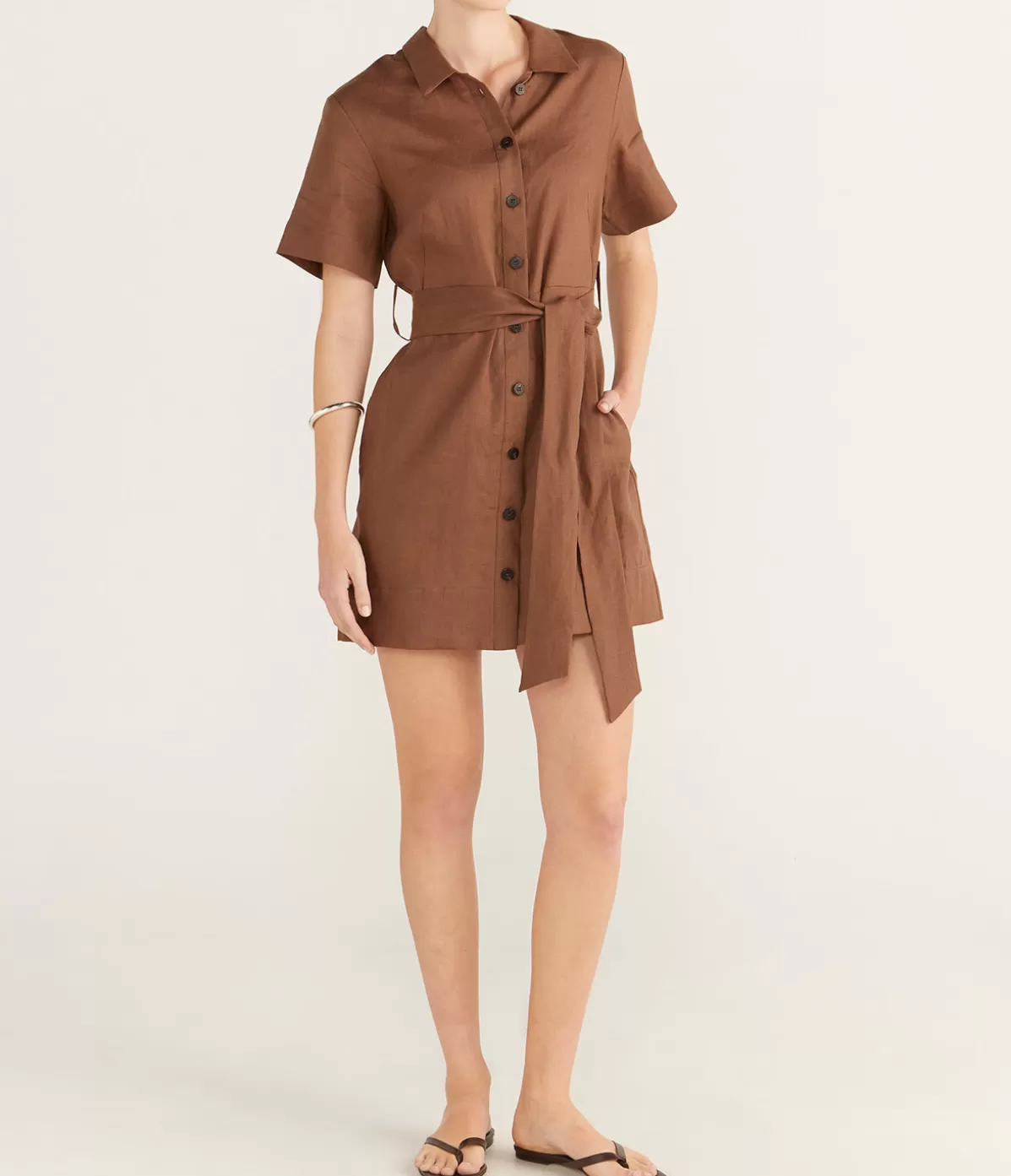 Asceno Lucca Linen Dress in Sepia Cheap