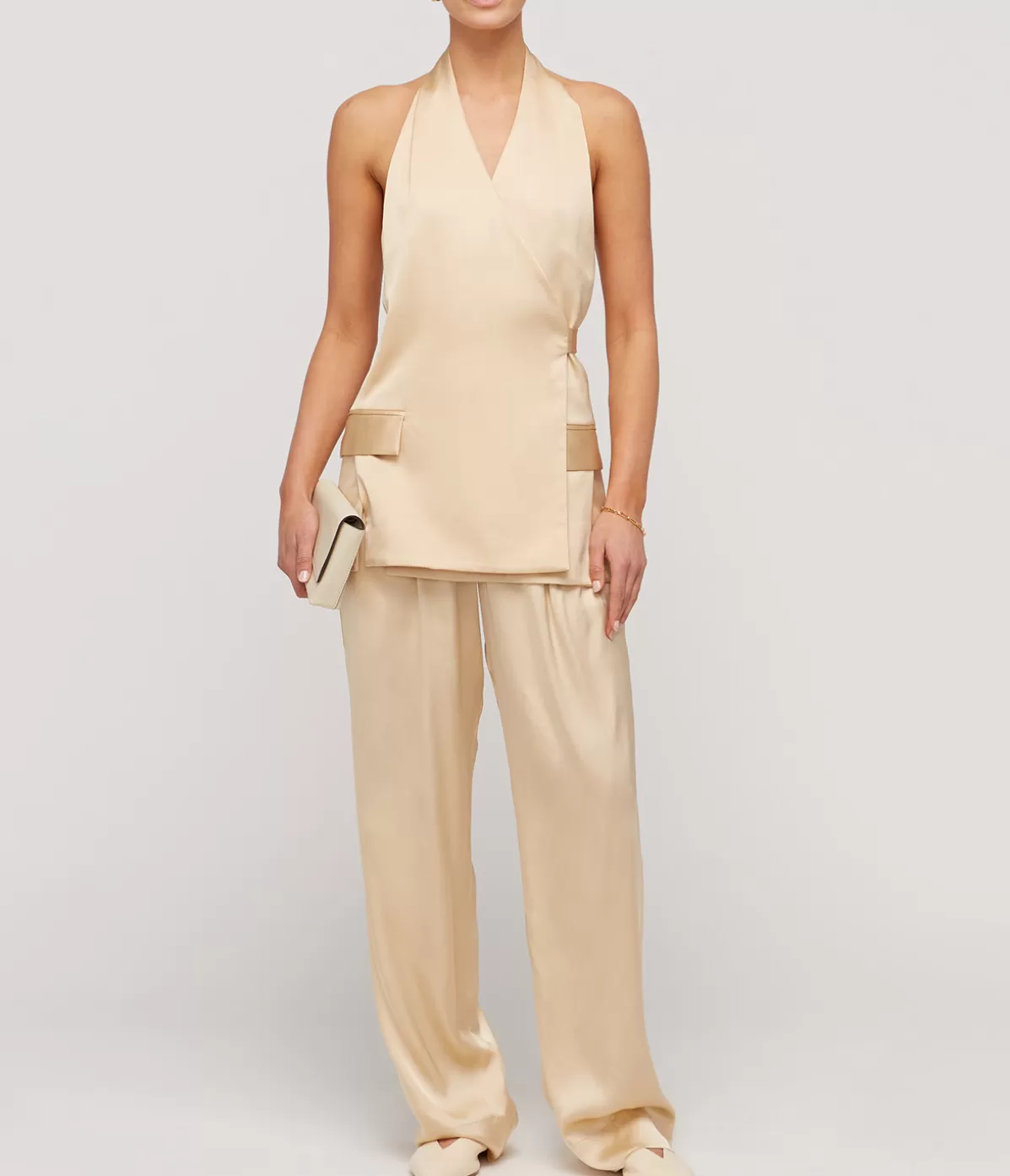 Esse Studios Lumiere Crepe Satin Trouser in Golden Citrine Fashion