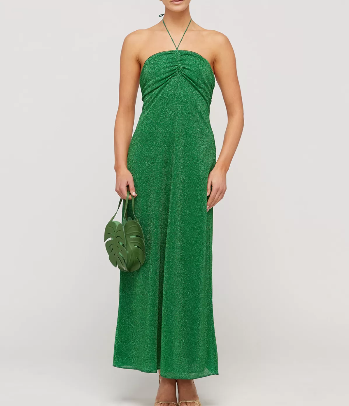 Oseree Lumiere Halter Neck Dress in Emerald Green Best Sale