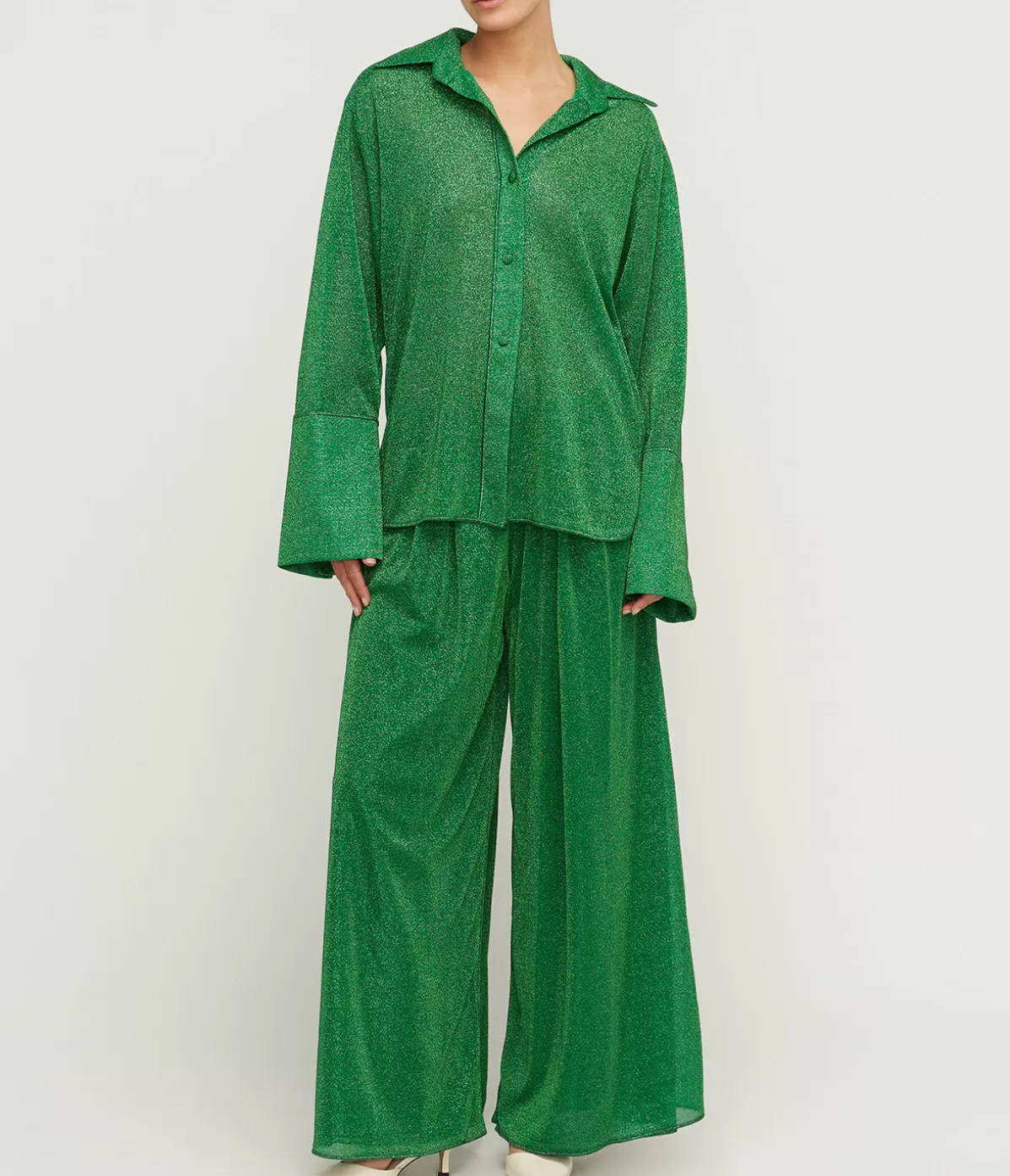 Oseree Lumiere Wide Leg Pants in Emerald Green Hot