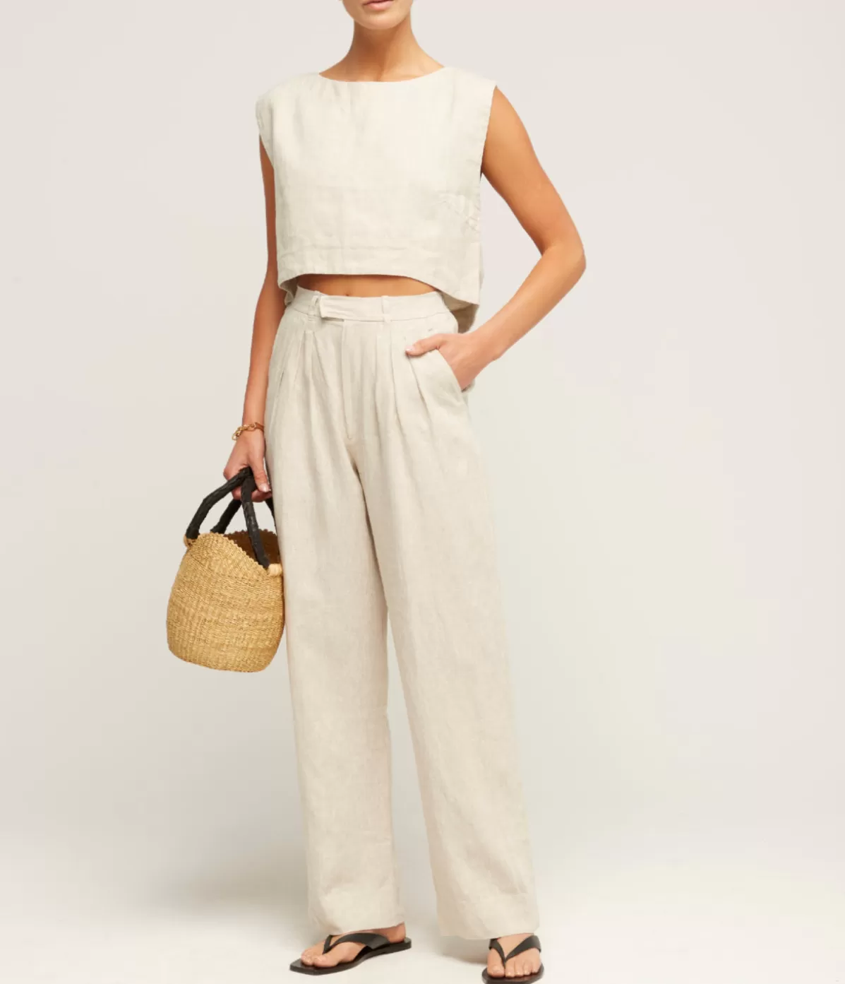 Posse Martina Linen Crop Top in Natural Discount