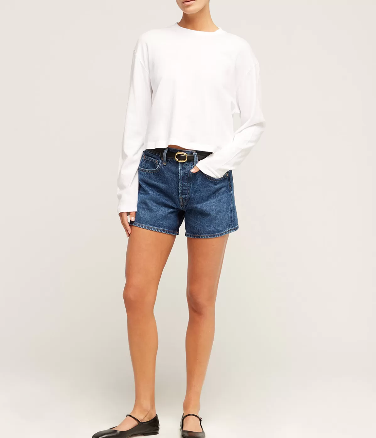 Agolde Mason Cropped Long Tee in White Clearance