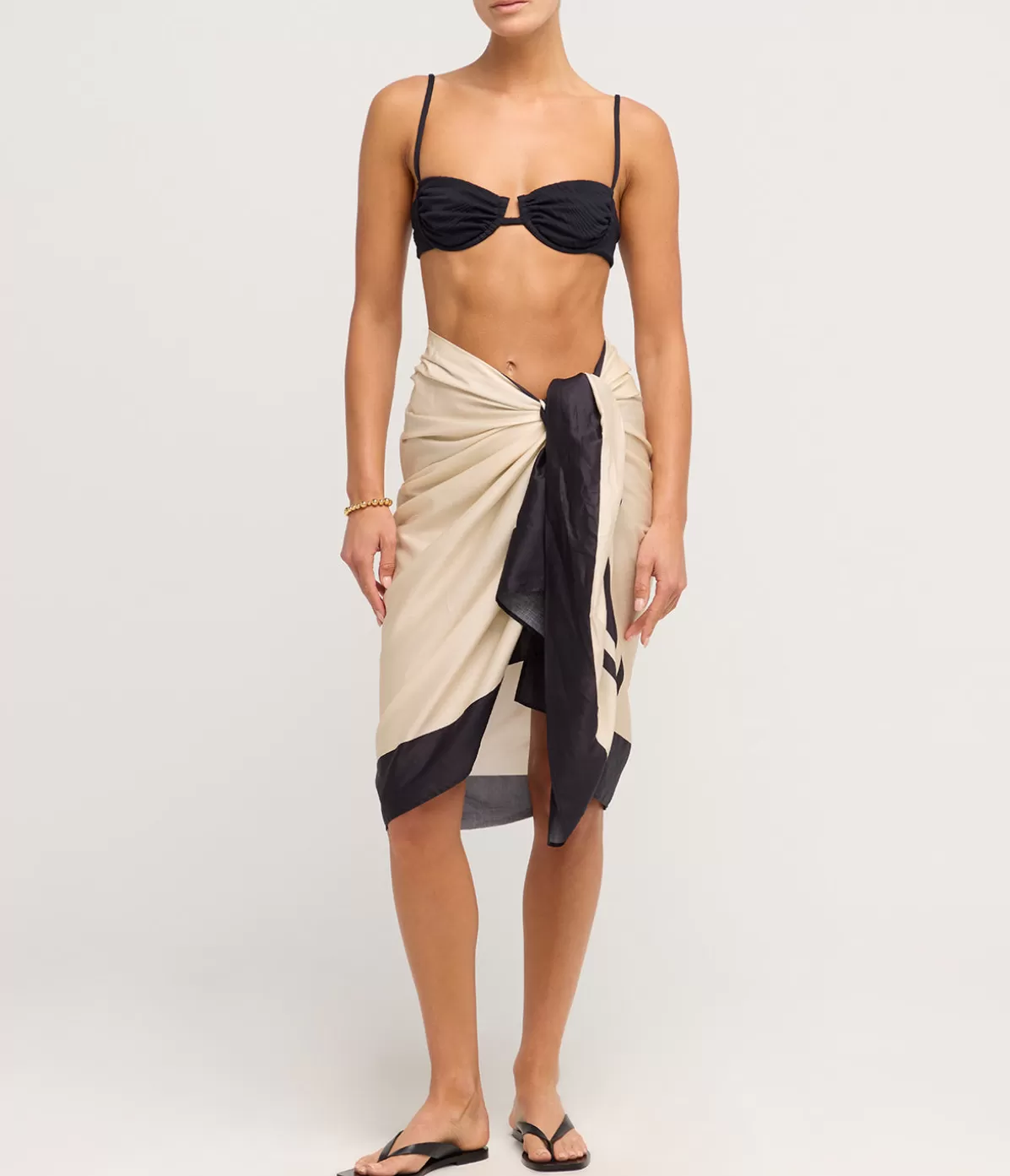 Solaqua Mathise Sarong in Ecru and Noir Stripe Best Sale