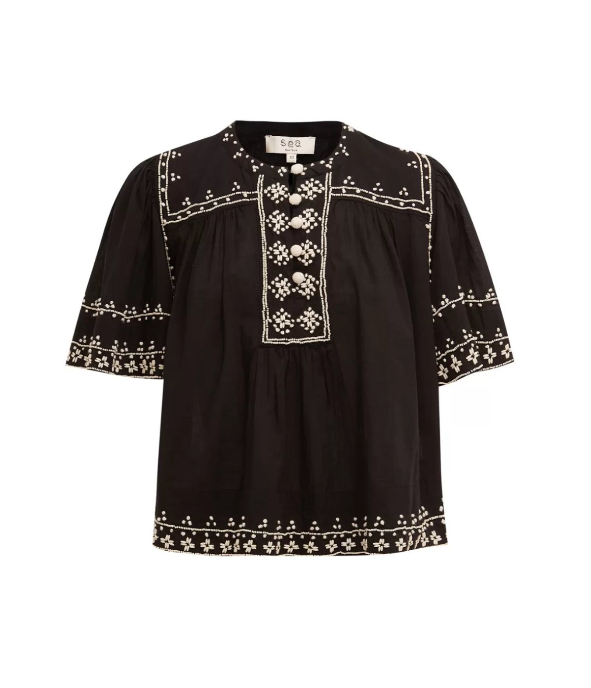 Sea NY Millie Embroidery Short Sleeve Top in Black Cheap