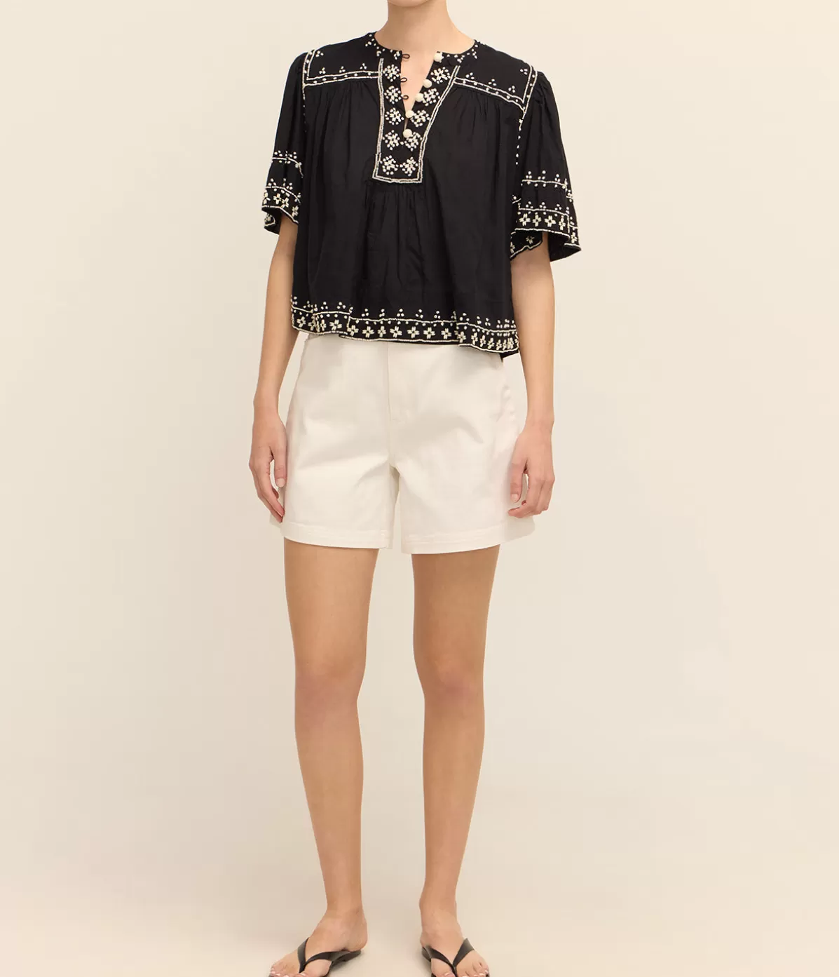 Sea NY Millie Embroidery Short Sleeve Top in Black Cheap