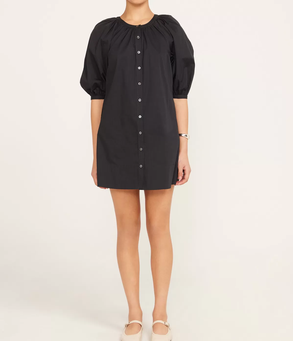 Staud Mini Vincent Shirtdress in Black New