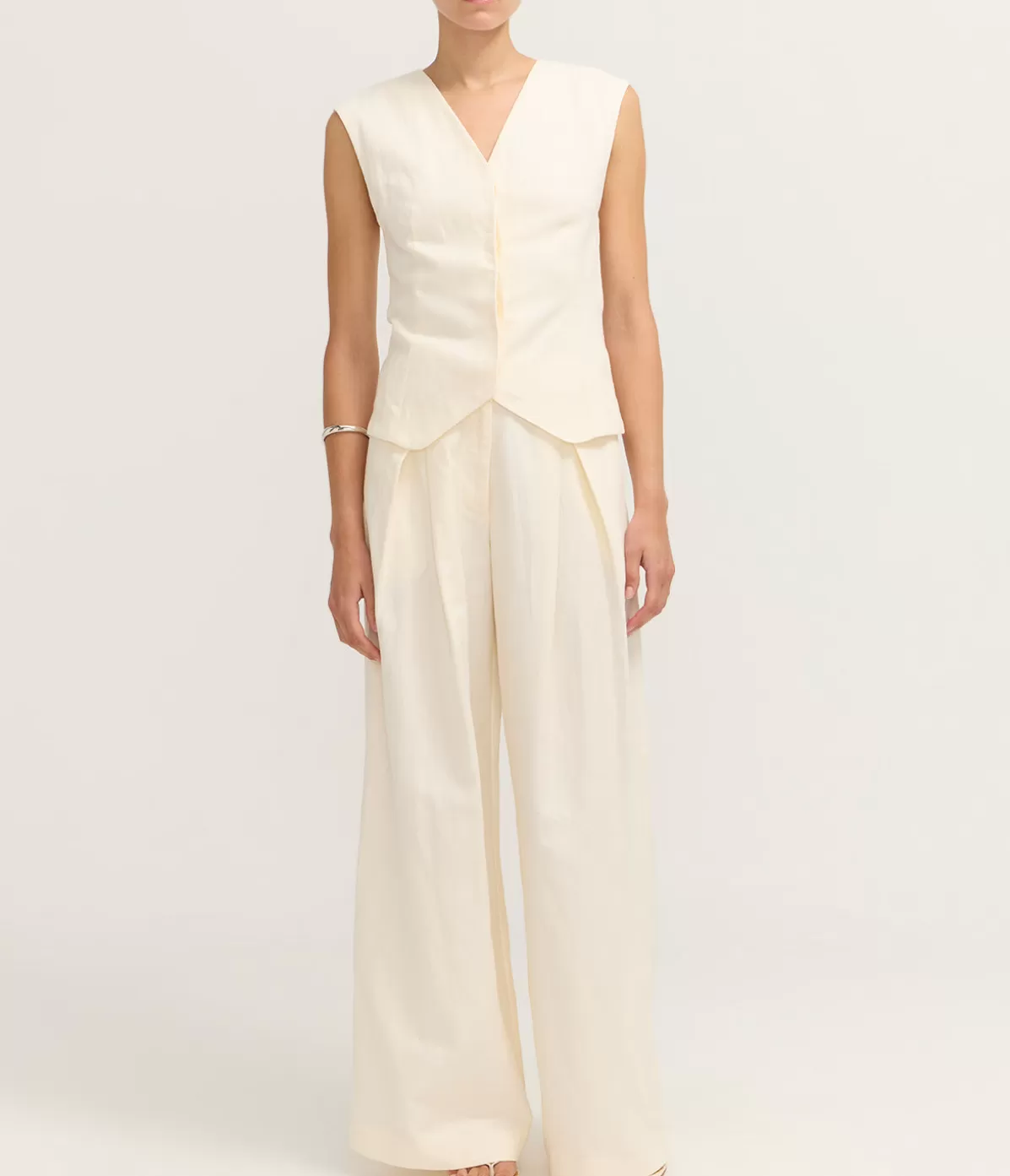 St Agni Minimal Fold Trousers in Ivory Best Sale