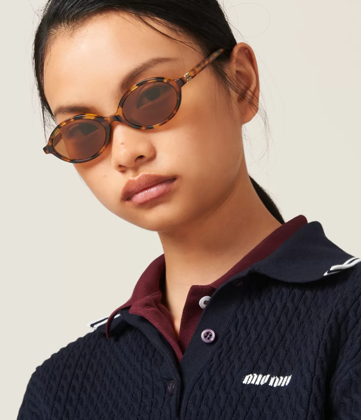 Miu Miu Oval Sunglasses in Light Havana Clearance