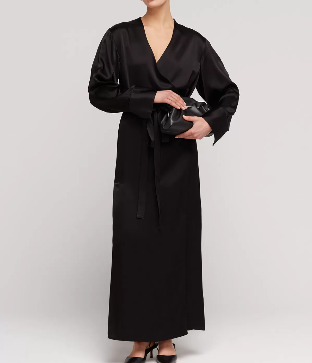 Esse Studios Mono Double Satin Wrap Dress in Black Shop