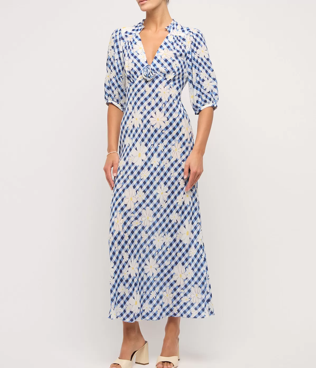 Rixo Nicolette Dress in Riviera Daisy Check Clearance