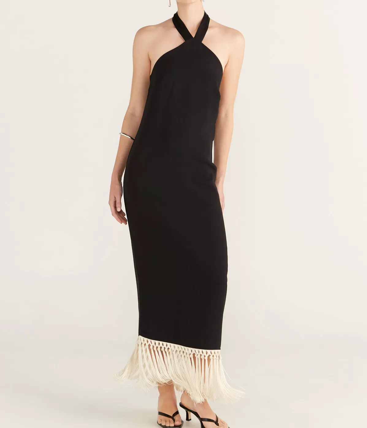 Taller Marmo Nina Fringe Dress in Black New