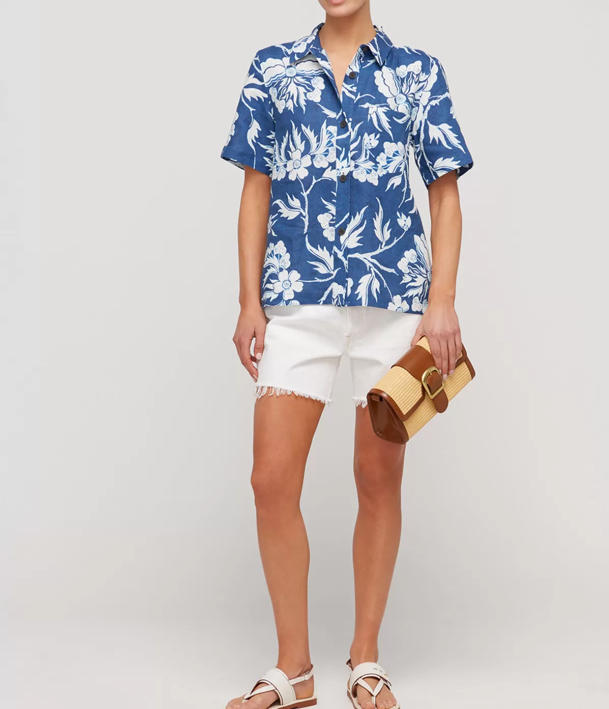 Mara Hoffman Otto Shortsleeve Shirt in Navy White Sale