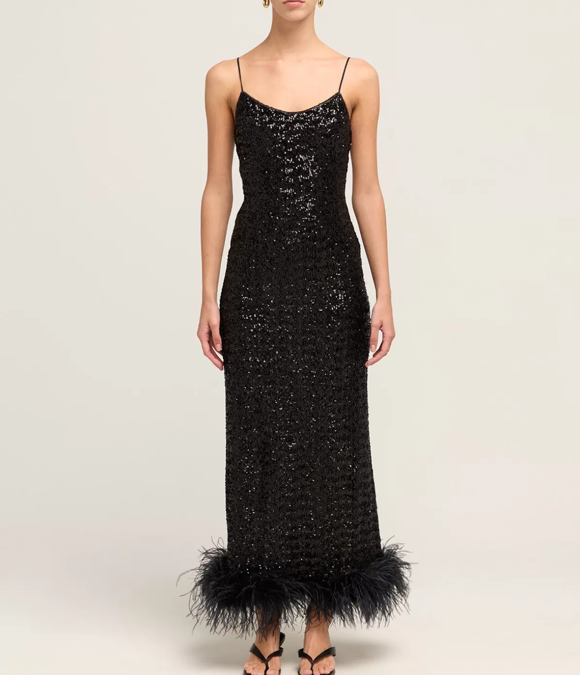 Oseree Paillettes Plumage Sequin Slip Dress in Black Best Sale