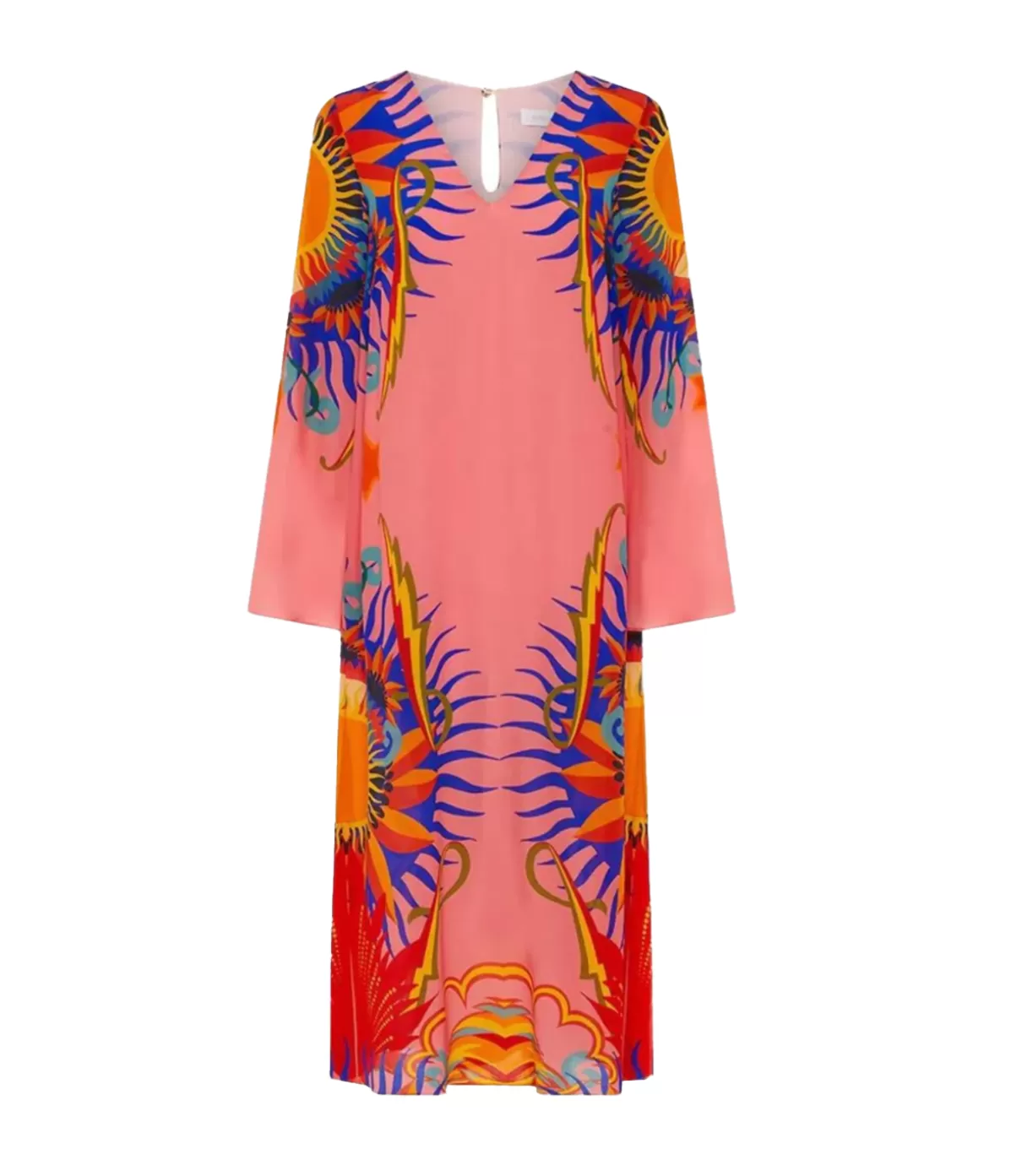 Borgo De Nor Phoenix Silk Crepe V-neck Midi Dress in Sun Goddess Best