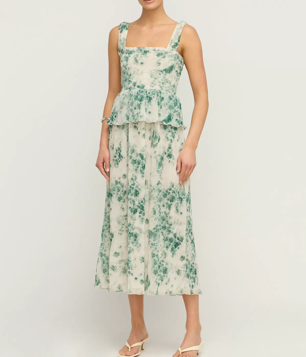 Ganni Pleated Georgette Smock Dress in Egret Shop