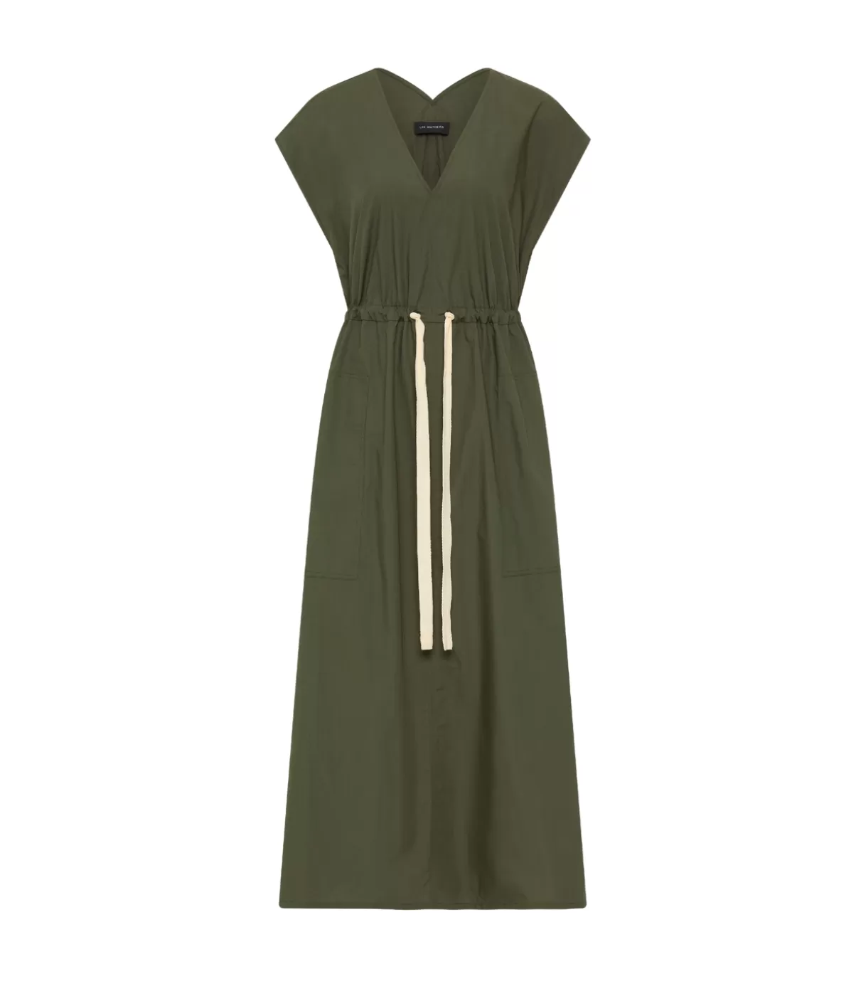 Lee Mathews Poplin V Neck Dress in Olive Shop