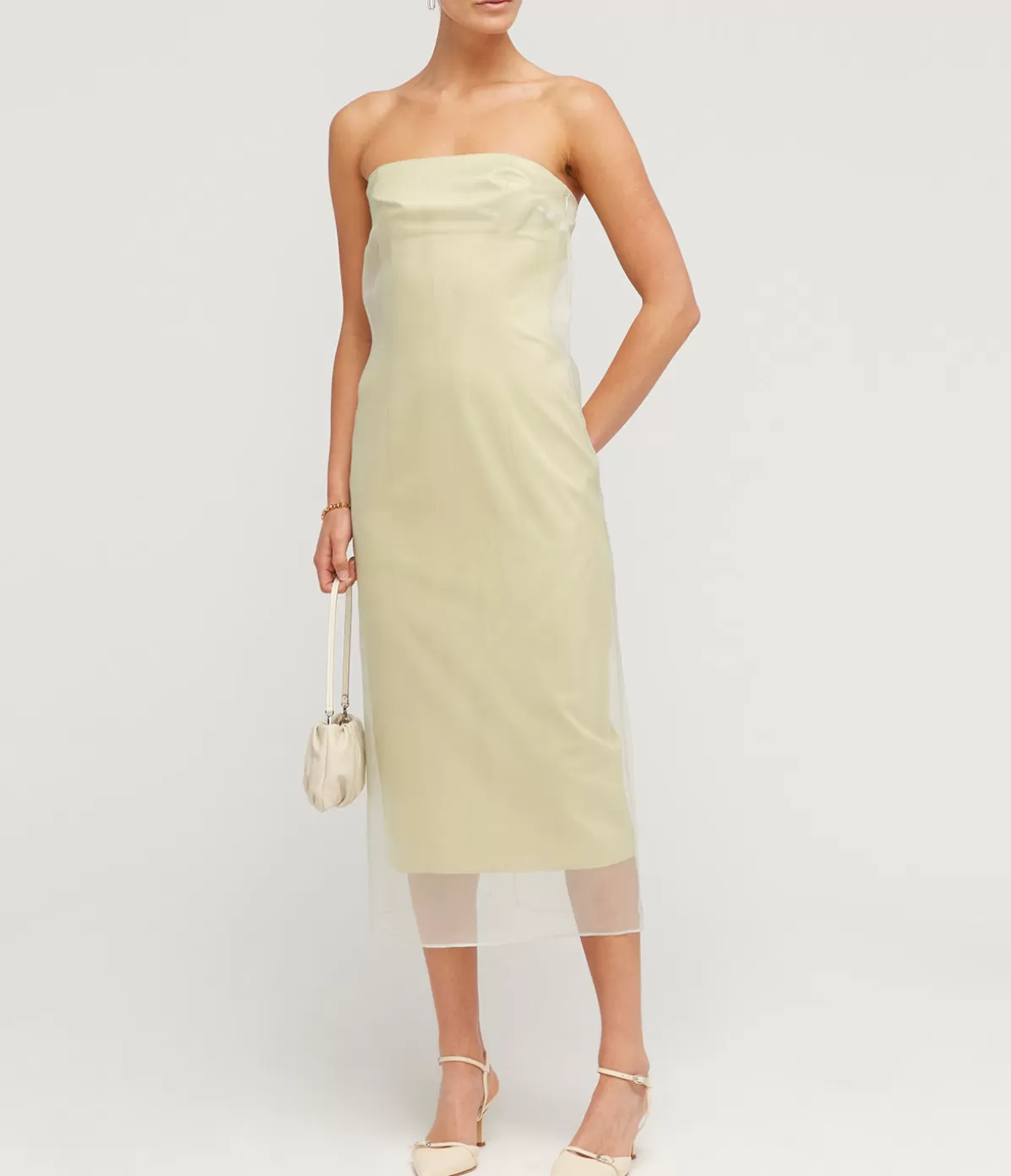 Gauge81 Punta Strapless Midi Dress in Pale Olive Shop