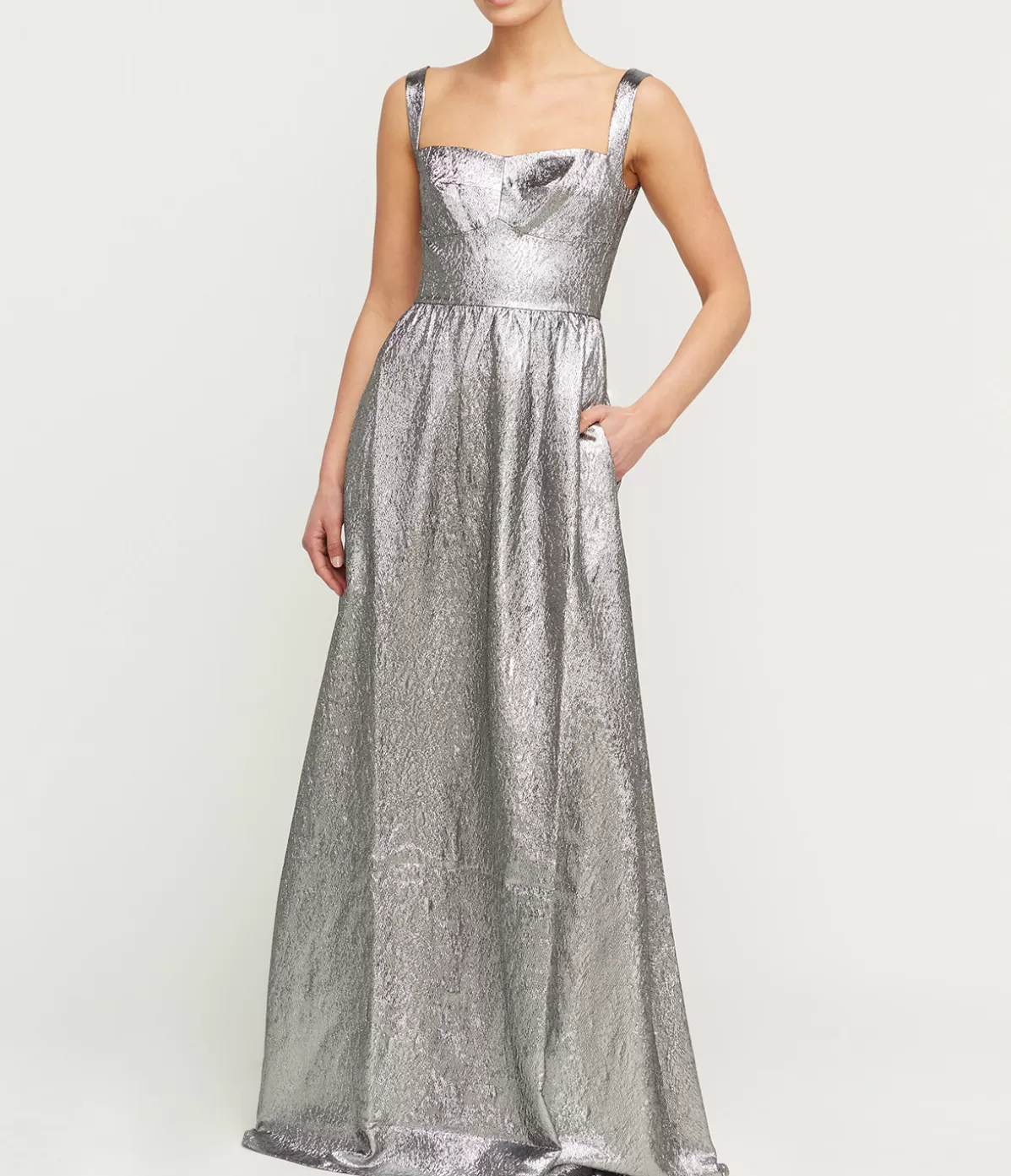 Saloni Rachel Bodice Gown in Silver Hot